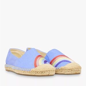 Blue Espadrille Flats with Rainbow Design